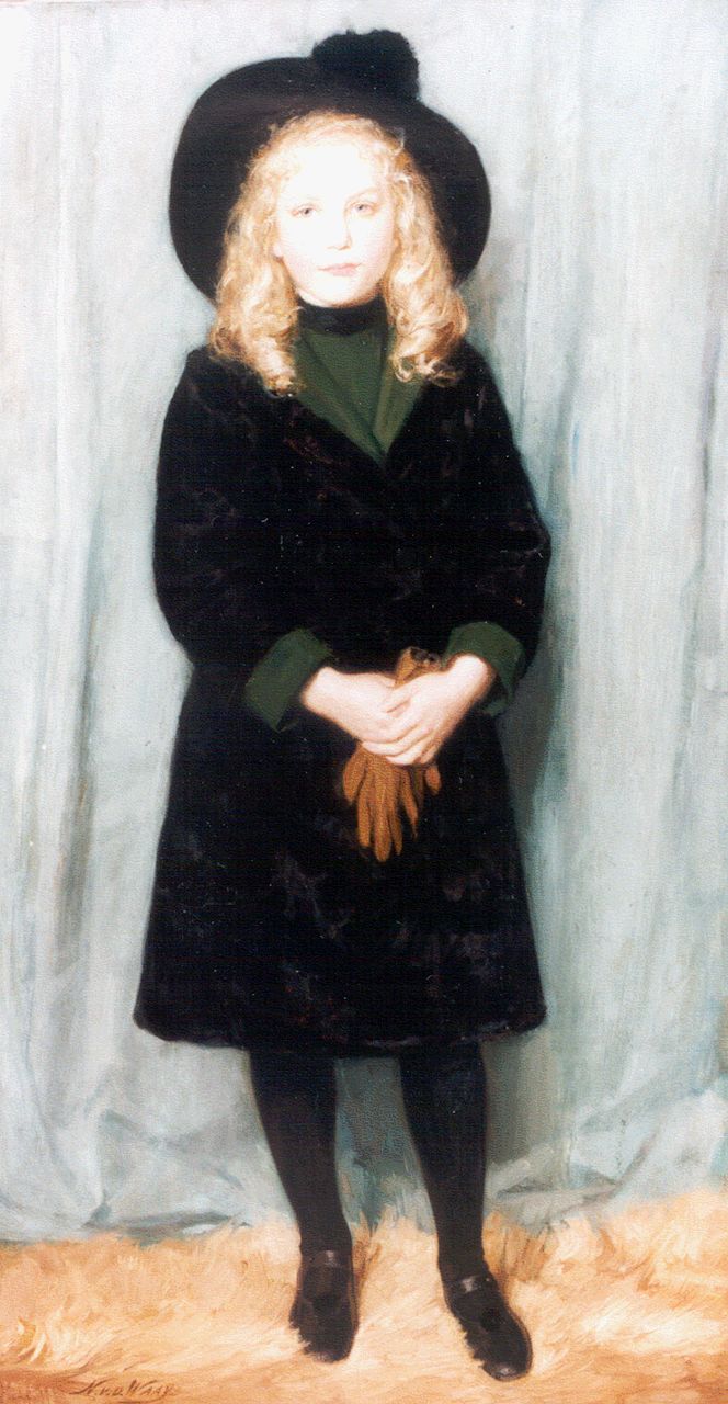 Waay N. van der | Nicolaas van der Waay, Staand portret van Louise Bletz (zijn nichtje), olieverf op doek 149,0 x 79,0 cm, gesigneerd linksonder