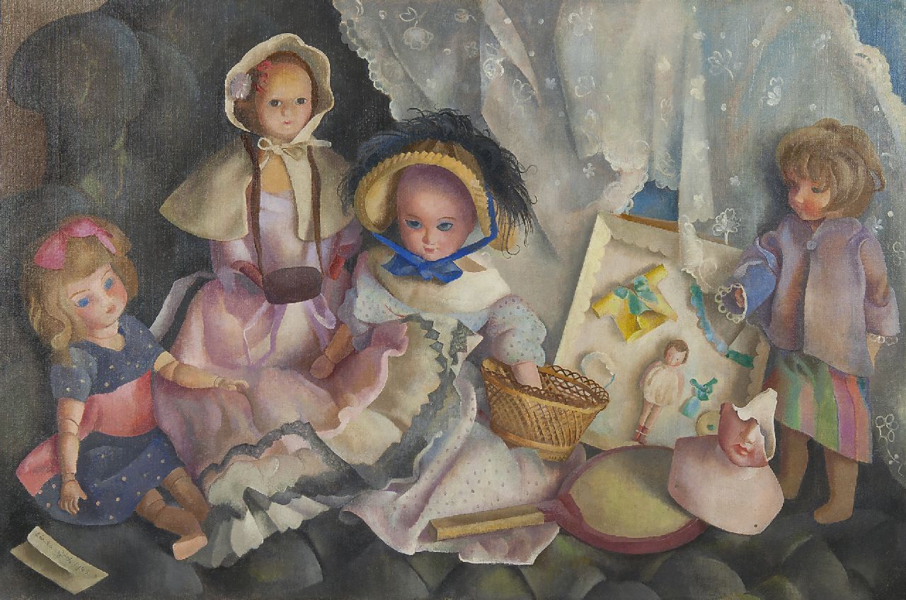 Góth C.  | Charlotte 'Sarika' Góth | Schilderijen te koop aangeboden | Poppen, olieverf op doek 60,4 x 91,5 cm, gesigneerd linksonder en gedateerd 1948