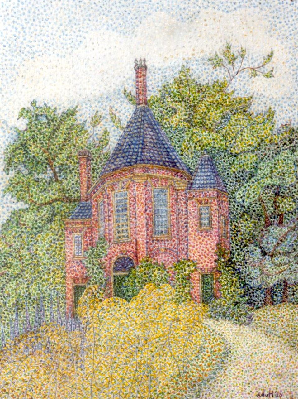 Hoijtema A.A. van | Antoinette Agathe van Hoijtema, Het koepeltje van Arendsdorp in het park van Oostduin, Wassenaar, olieverf op paneel 39,8 x 29,6 cm, gesigneerd rechtsonder met initialen en gedateerd '54