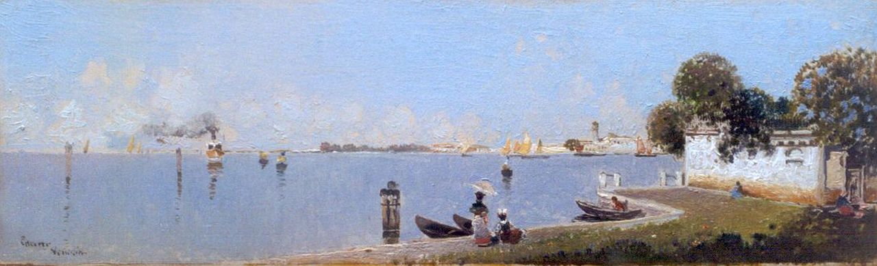 César Herrer | Voorjaar in de lagune van Venetië, olieverf op schildersboard, 10,6 x 32,0 cm, gesigneerd l.o.