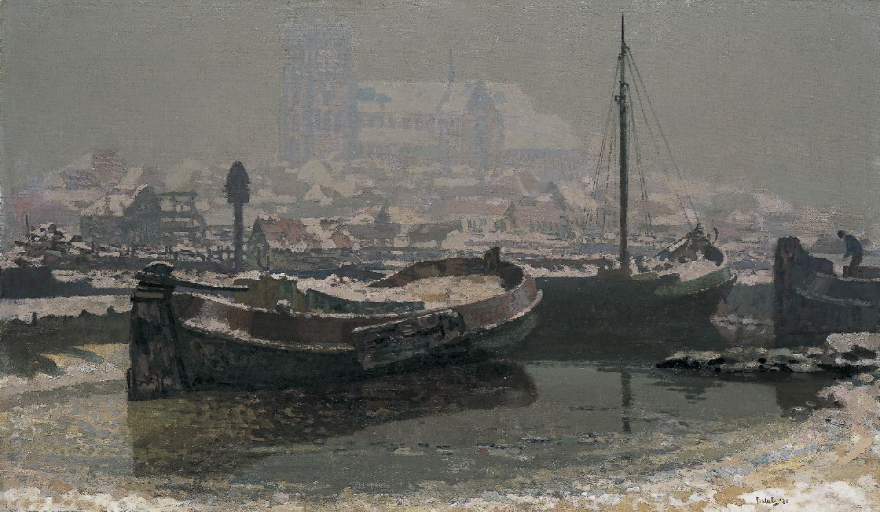 Bakels R.S.  | Reinier Sybrand Bakels, De haven van Dordrecht in de winter, olieverf op doek 73,0 x 124,0 cm, gesigneerd rechtsonder en gedateerd '31