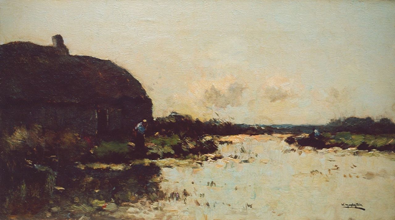 Knikker A. | Aris Knikker, Boerderij aan het water, olieverf op doek 25,4 x 45,4 cm, gesigneerd gesigneerd met pseudoniem 'W. Markestein' rechtsonder Knikker A. | Aris Knikker, Boerderij aan het water, olieverf op doek 25,4 x 45,4 cm, gesigneerd gesigneerd met pseudoniem 'W. Markestein' rechtsonder