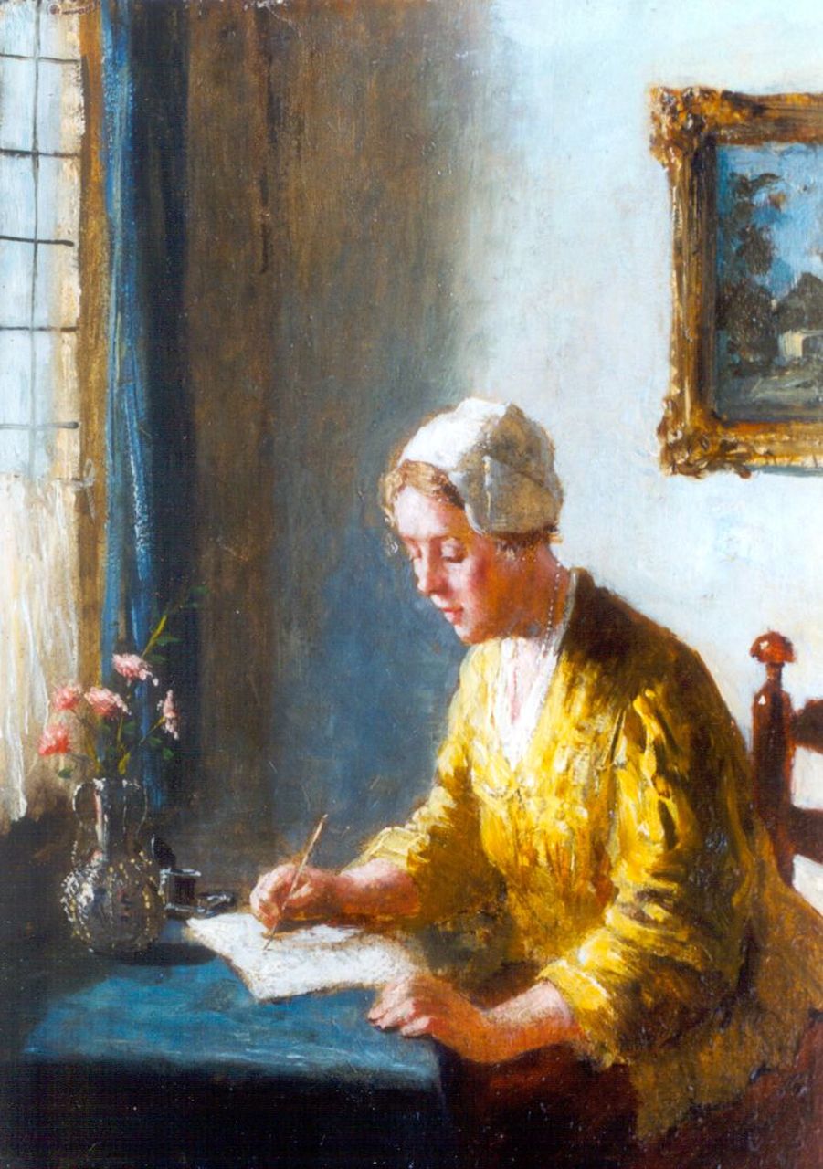 Hoog J.B. de | Johan 'Bernard' de Hoog, De brief, olieverf op paneel 25,1 x 17,6 cm, gesigneerd linksonder