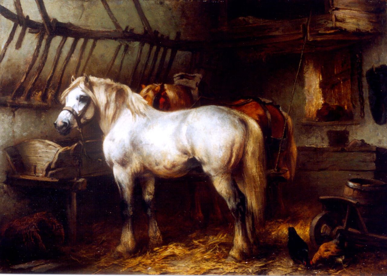 Verschuur jr. W.  | Wouter Verschuur jr., Paarden in de stal, olieverf op paneel 24,5 x 33,4 cm, gesigneerd linksonder