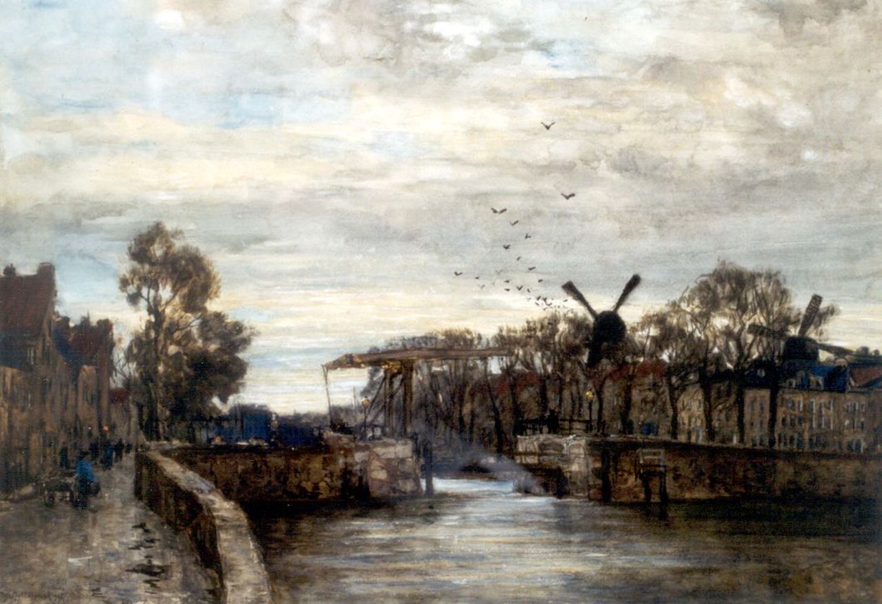 Mastenbroek J.H. van | Johan Hendrik van Mastenbroek, Ophaalbrug, Delfshaven, aquarel op papier 49,7 x 70,7 cm, gesigneerd linksonder en gedateerd 1907
