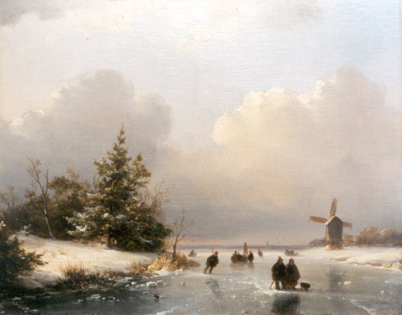 Kleijn L.J.  | Lodewijk Johannes Kleijn, Winters landschap met wandelaars en schaatsenrijders, olieverf op paneel 18,8 x 23,8 cm, gesigneerd linksonder