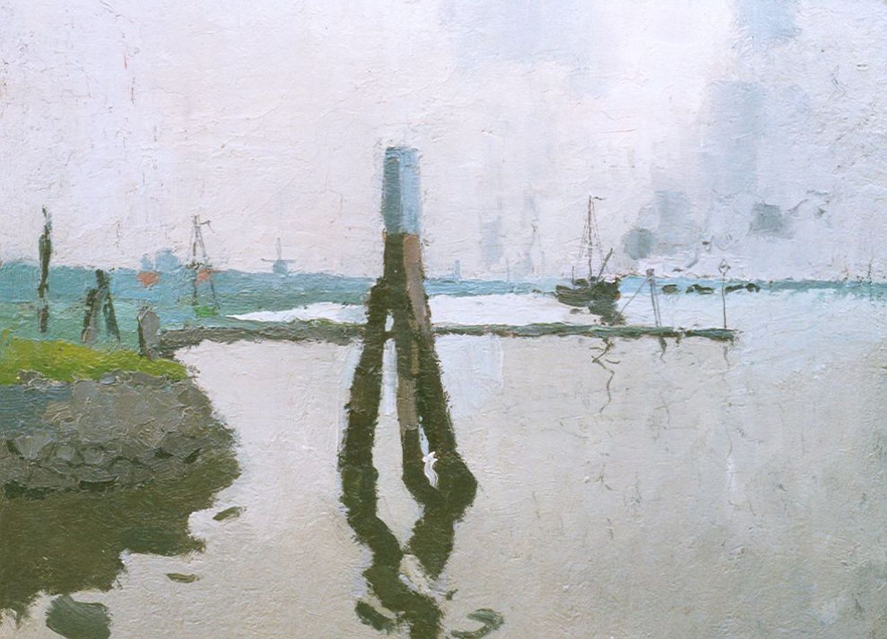 Hynckes R.  | Raoul Hynckes, Riviergezicht bij Dordrecht, olieverf op paneel 41,3 x 56,0 cm, gesigneerd linksonder