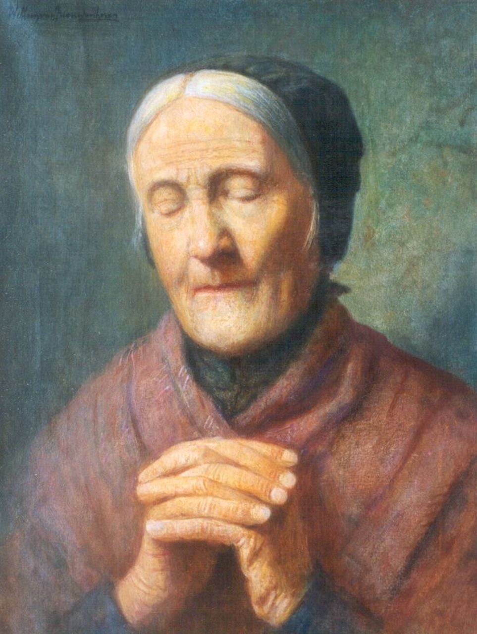 Nieuwenhoven W. van | Willem van Nieuwenhoven, Biddende vrouw, olieverf op doek 40,0 x 30,3 cm, gesigneerd linksboven