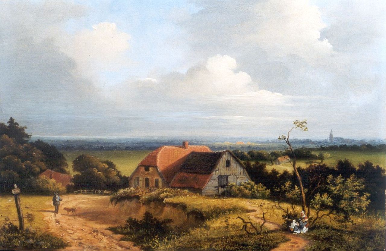 Perné M.E.  | Mattheus Eliza Perné, Panoramisch zomerlandschap in de omgeving van Arnhem  (tezamen met pendant), olieverf op paneel 23,2 x 30,7 cm, gesigneerd linksonder met initialen
