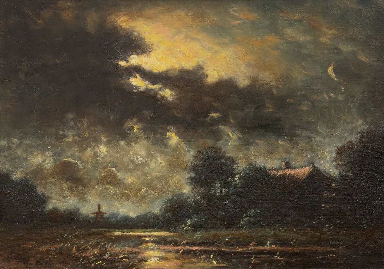 Cate P. ten | Pieter ten Cate | Schilderijen te koop aangeboden | Maanlicht, olieverf op doek 26,3 x 37,2 cm, gesigneerd linksonder
