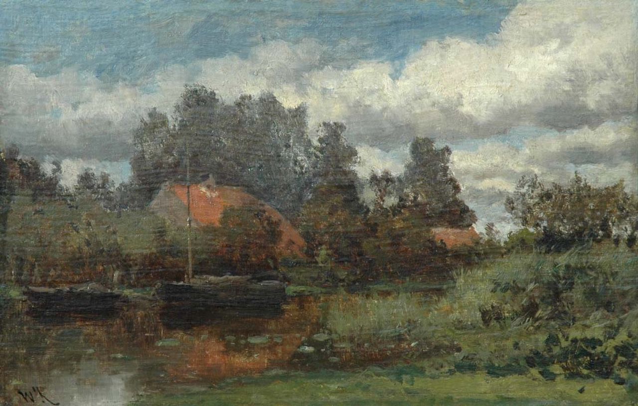 Roelofs W.  | Willem Roelofs, Polderlandschap tussen Abcoude en Weesp, olieverf op doek op paneel 26,9 x 41,8 cm
