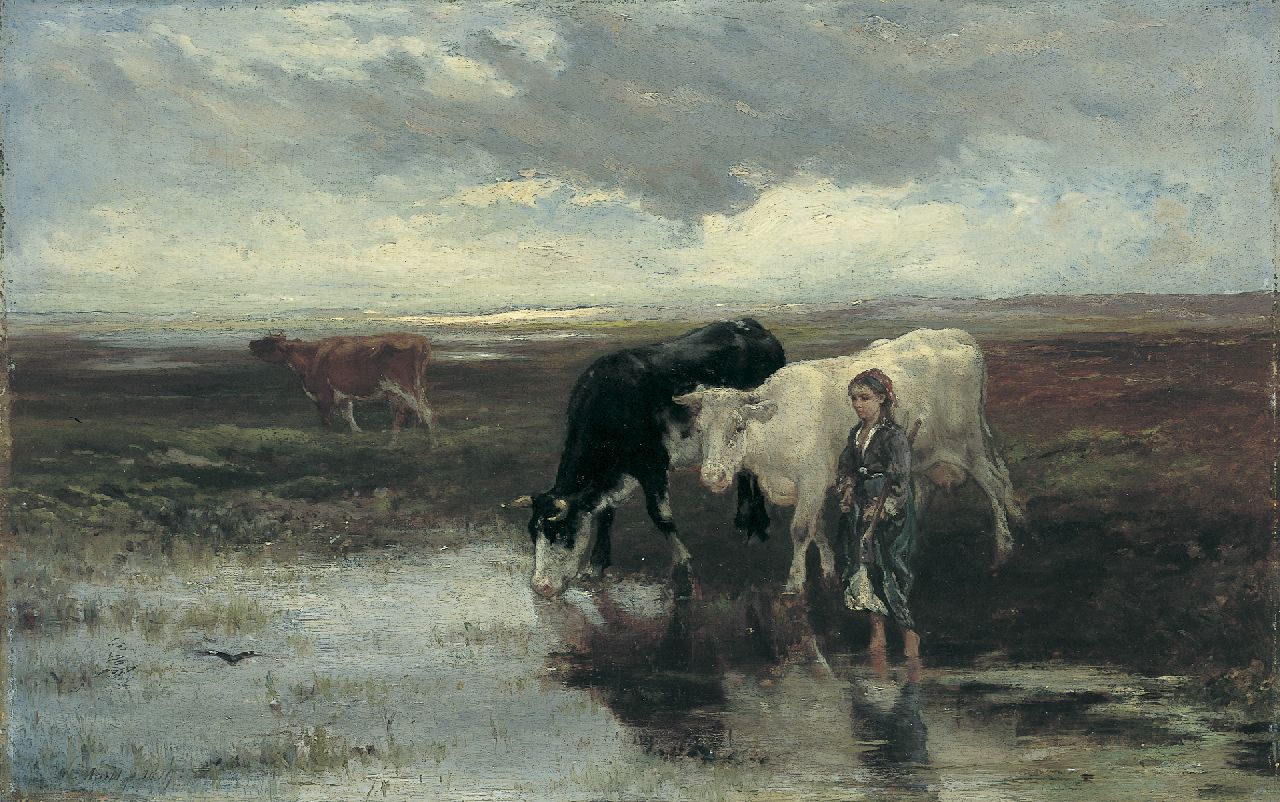 Maris W.  | Willem Maris, Morgenstond, olieverf op paneel 41,5 x 66,0 cm, gesigneerd linksonder en gedateerd 1869