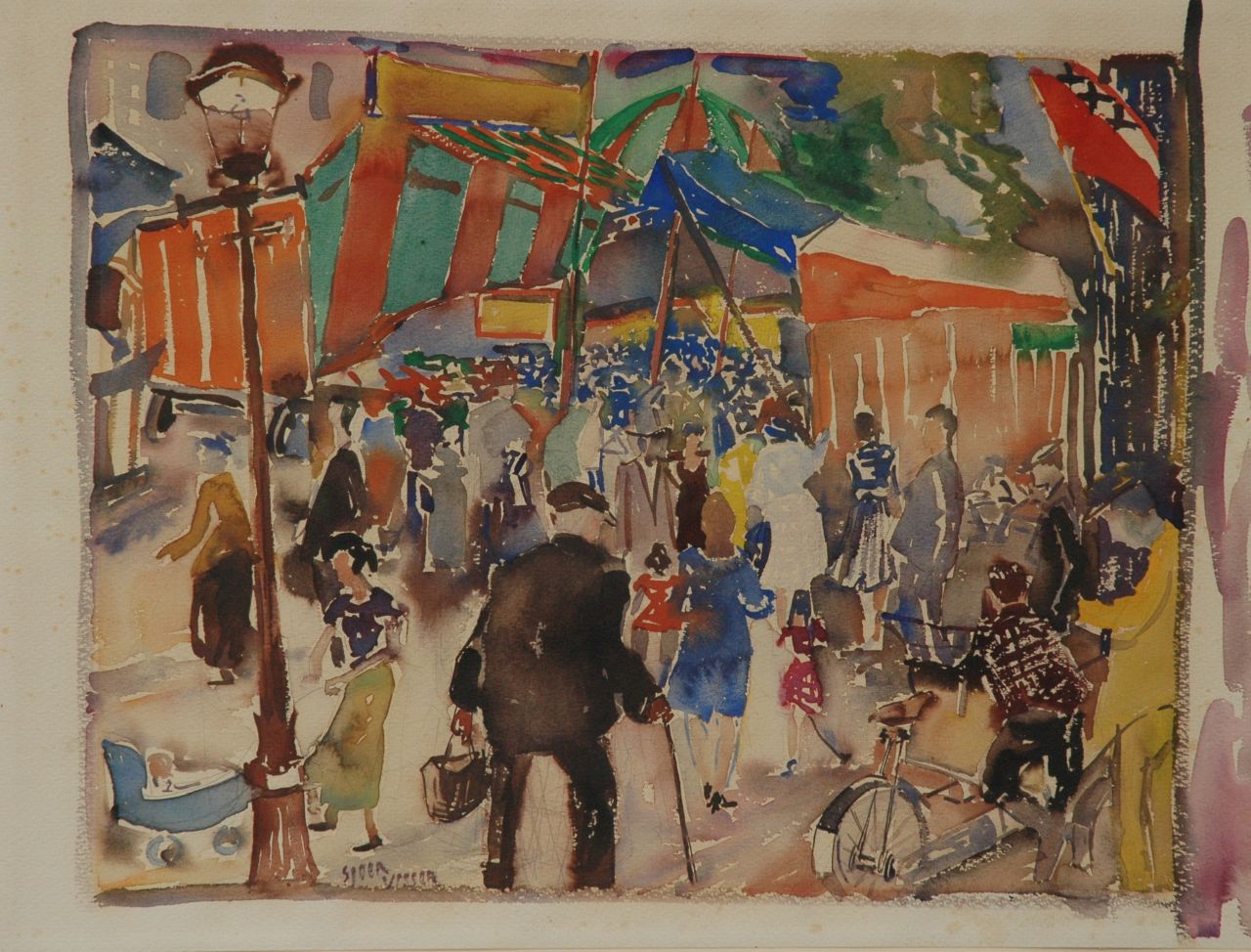 Visser S.  | Sjoerd Visser, Koninginnedag, Amsterdam, potlood en aquarel op papier 55,0 x 71,6 cm, gesigneerd links van het midden.