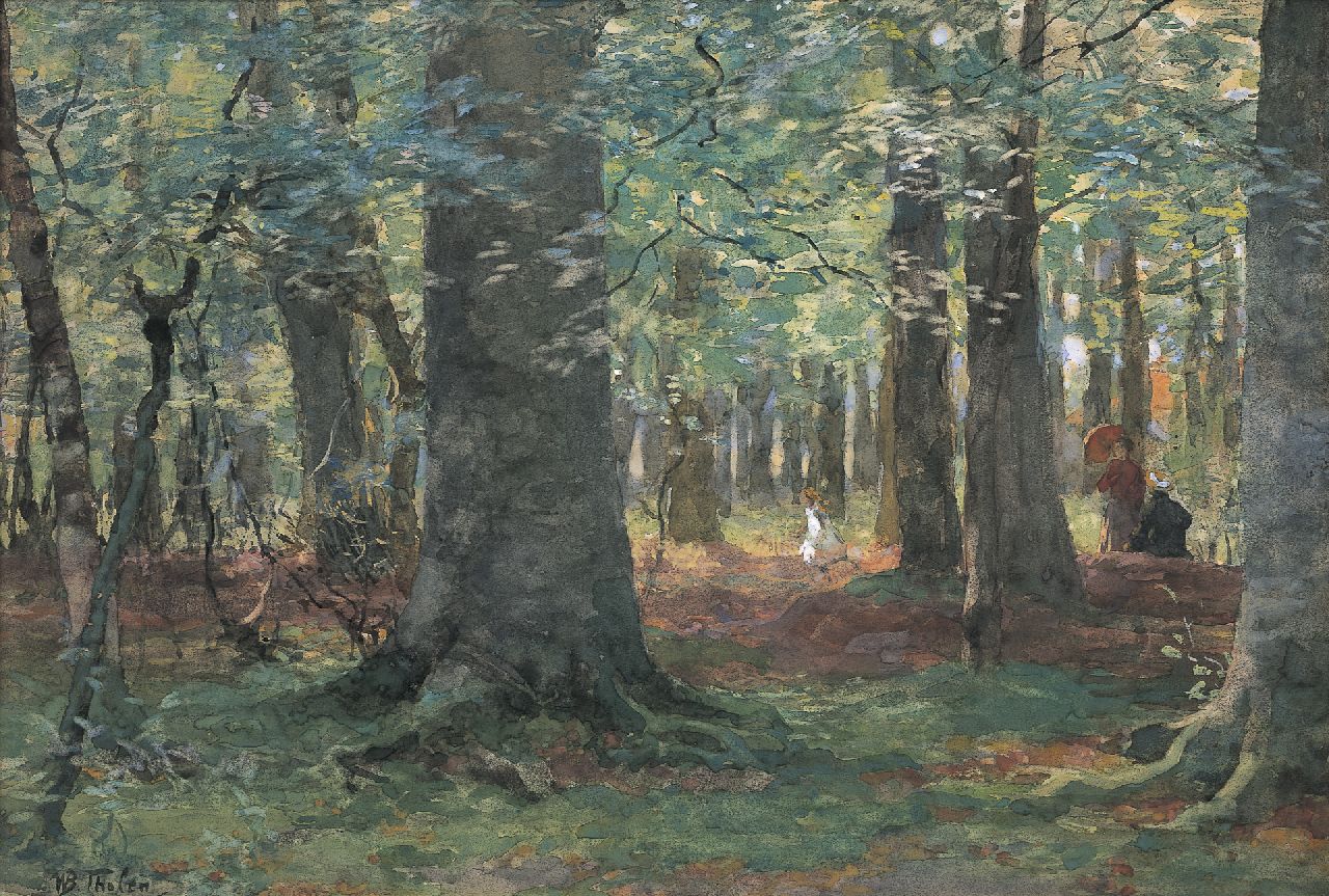 Tholen W.B.  | Willem Bastiaan Tholen, Zomerdag in het bos, aquarel op papier 33,0 x 47,4 cm, gesigneerd linksonder