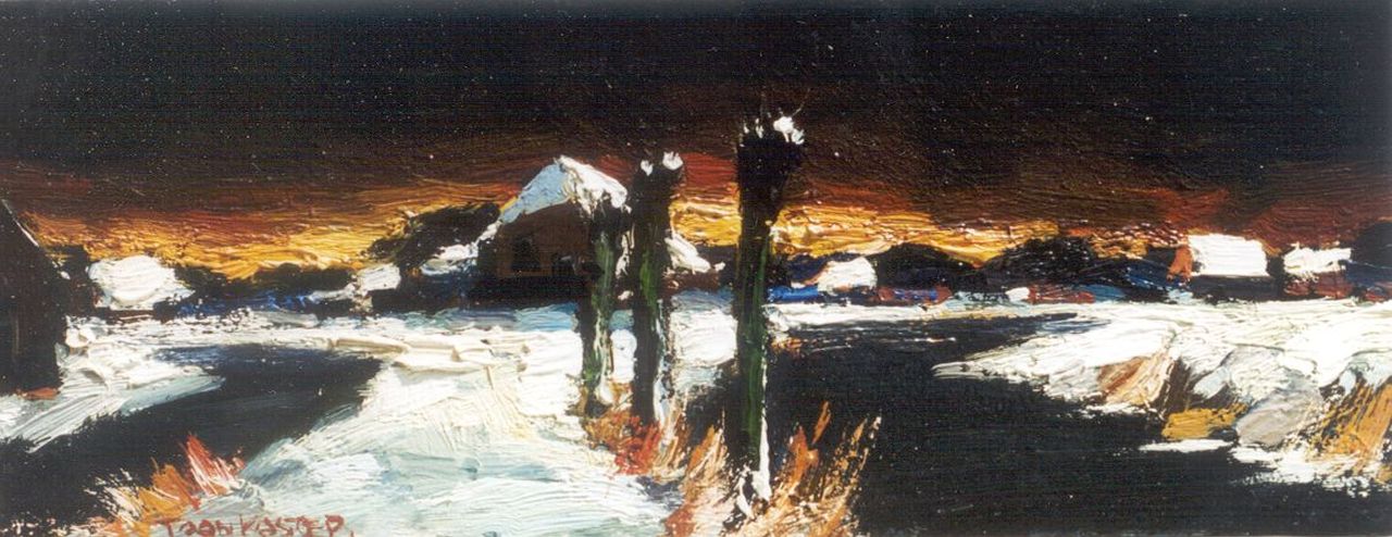 Toon Koster | Nieuwkoop in de winter, olieverf op paneel, 11,0 x 29,0 cm, gesigneerd l.o.