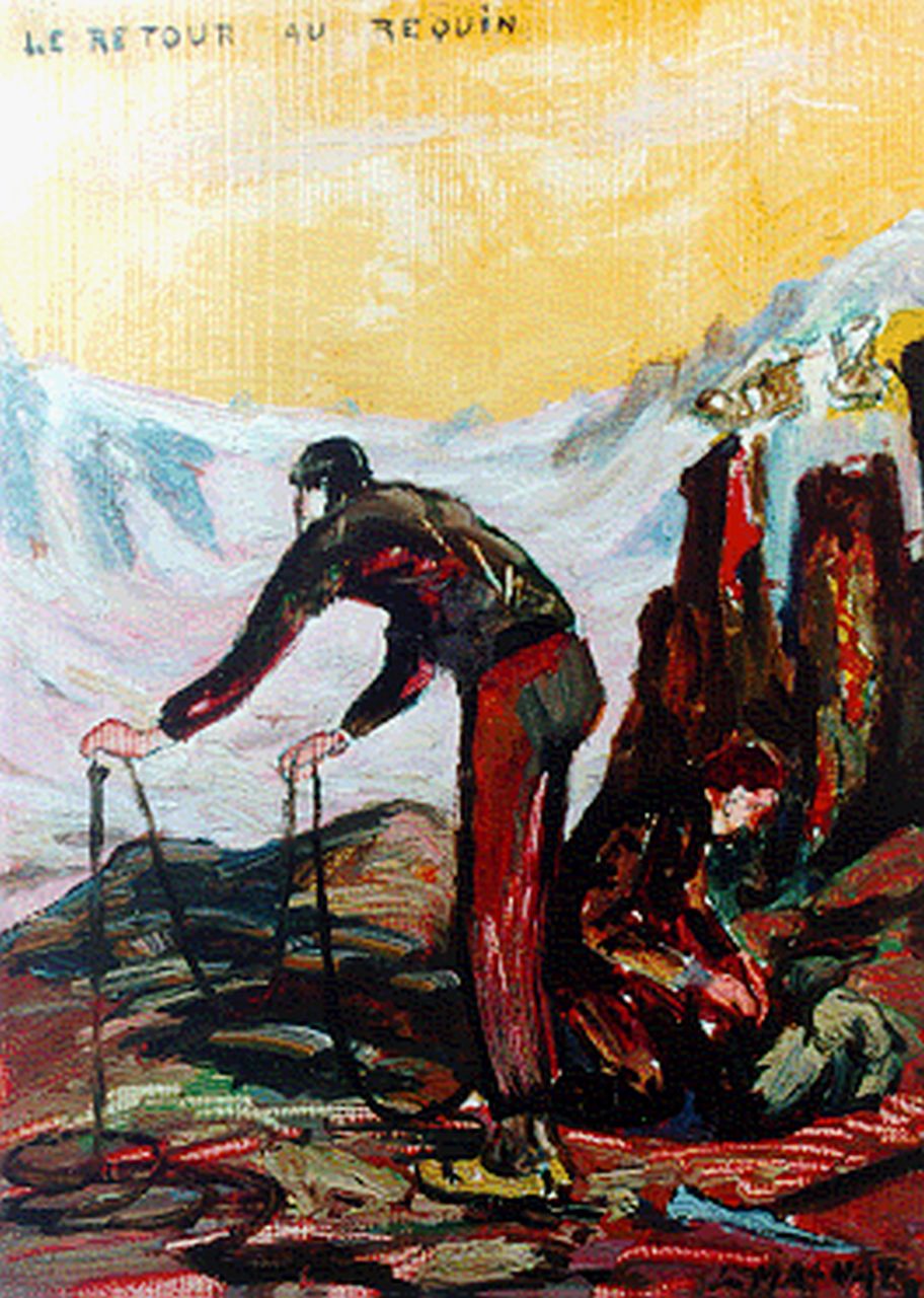 Magnat L.H.  | Louis Henri Magnat, Bergbeklimmen, olieverf op paneel 22,0 x 15,8 cm, gesigneerd rechtsboven