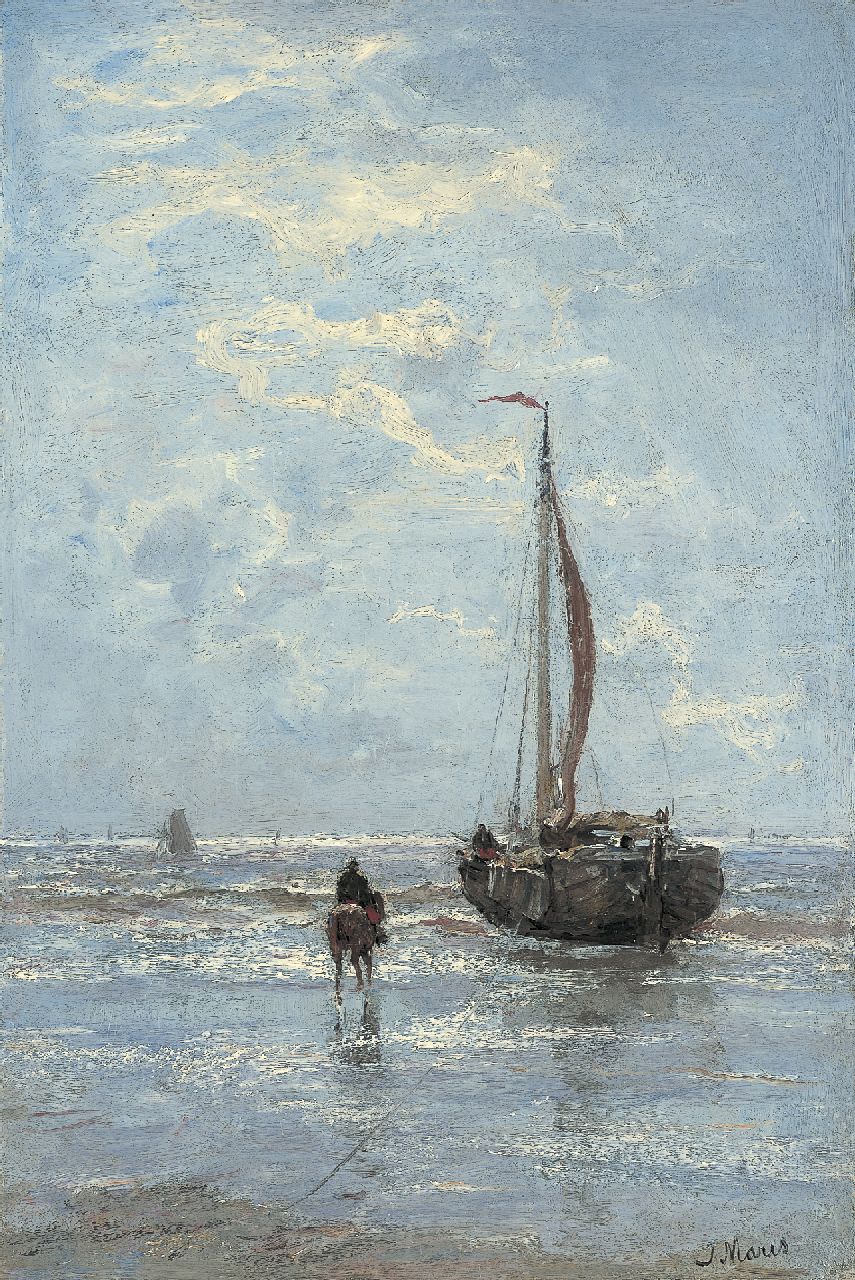 Maris J.H.  | Jacobus Hendricus 'Jacob' Maris, Bomschuit op het strand, olieverf op doek 44,0 x 29,8 cm, gesigneerd rechtsonder