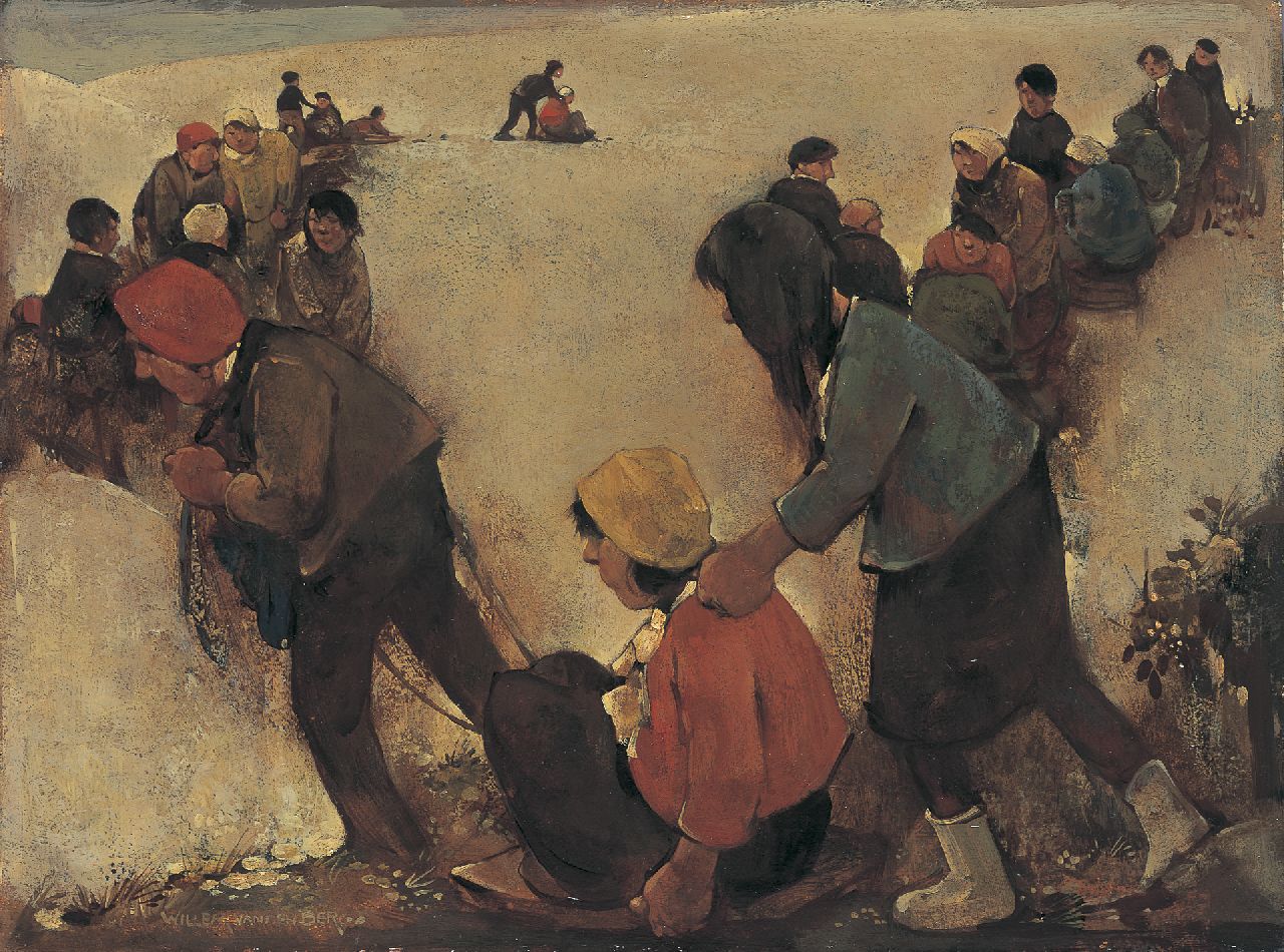 Berg W.H. van den | 'Willem' Hendrik van den Berg, Sneeuwpret, olieverf op board 29,8 x 39,8 cm, gesigneerd linksonder