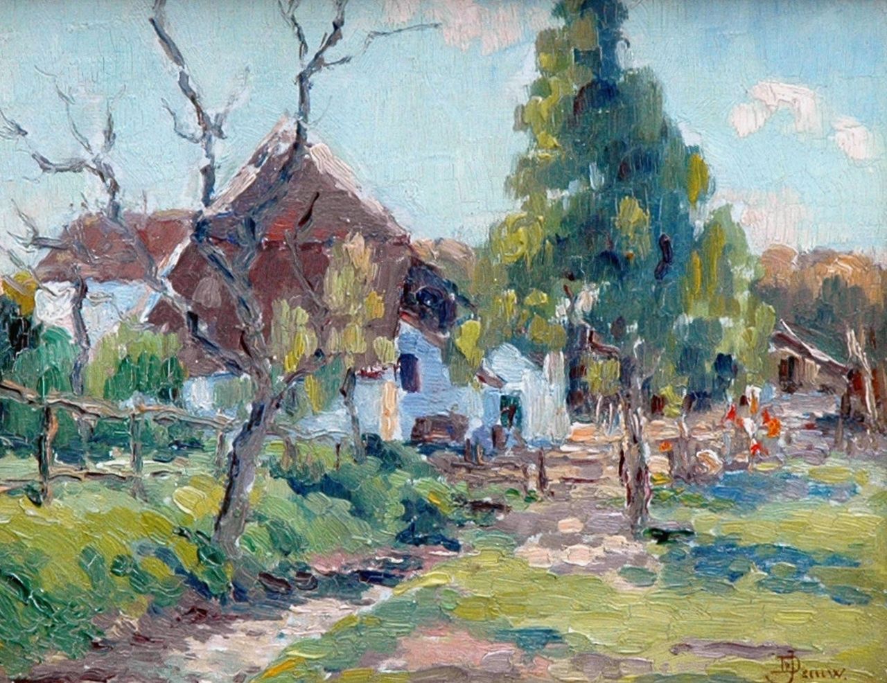 Pauw J. de | Jef de Pauw, Boerenerf, olieverf op board 18,0 x 22,5 cm, gesigneerd rechtsonder Pauw J. de | Jef de Pauw, Boerenerf, olieverf op board 18,0 x 22,5 cm, gesigneerd rechtsonder