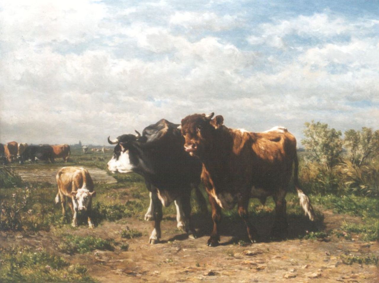 Haas J.H.L. de | Johannes Hubertus Leonardus de Haas, Koeien in Hollands weidelandschap, olieverf op paneel 70,2 x 92,2 cm, gesigneerd rechtsonder en gedateerd verso 'Bruxelles Juillet 1872'