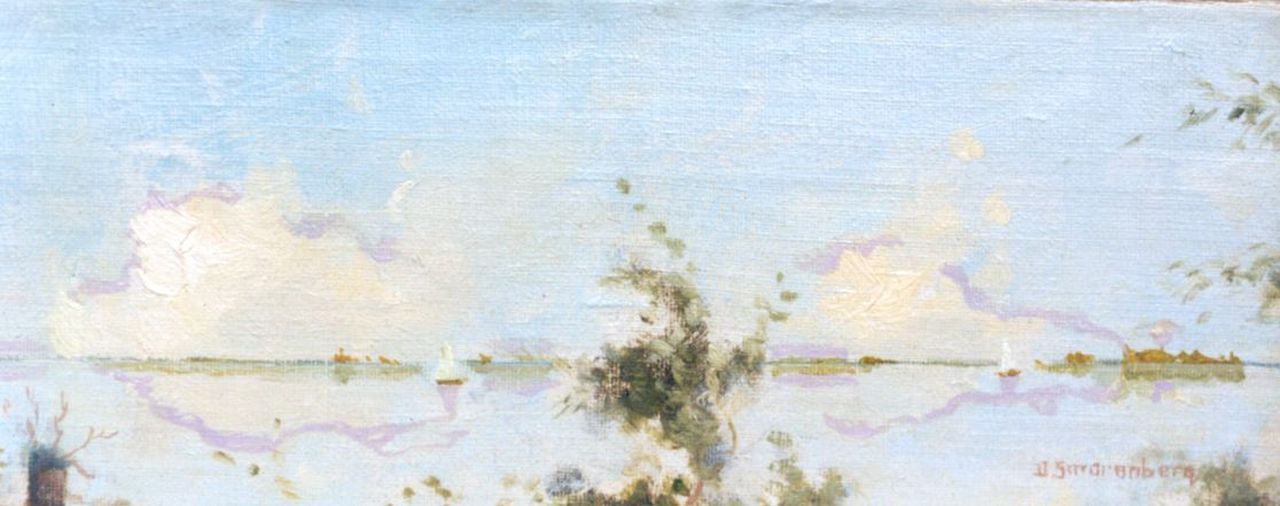 Smorenberg D.  | Dirk Smorenberg, Zeilbootjes op de Loosdrechtse Plassen, olieverf op doek op paneel 11,2 x 28,7 cm, gesigneerd rechtsonder