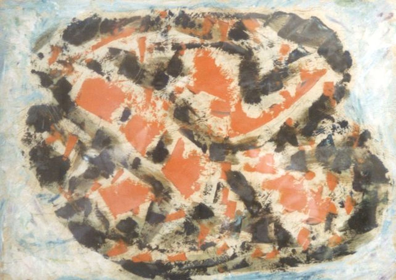 Stenneberg P.S.  | Pieter Simon 'Piet' Stenneberg, Compositie, gouache en olieverf op behangpapier 25,0 x 35,1 cm, gesigneerd verso en onduidelijk gedateerd dec. 1960