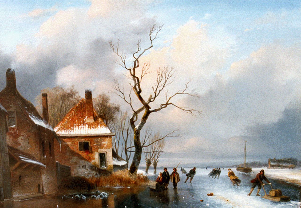 Roosenboom N.J.  | Nicolaas Johannes Roosenboom, IJsvertier langs de dorpsrand, olieverf op paneel 34,0 x 45,6 cm, gesigneerd rechtsonder