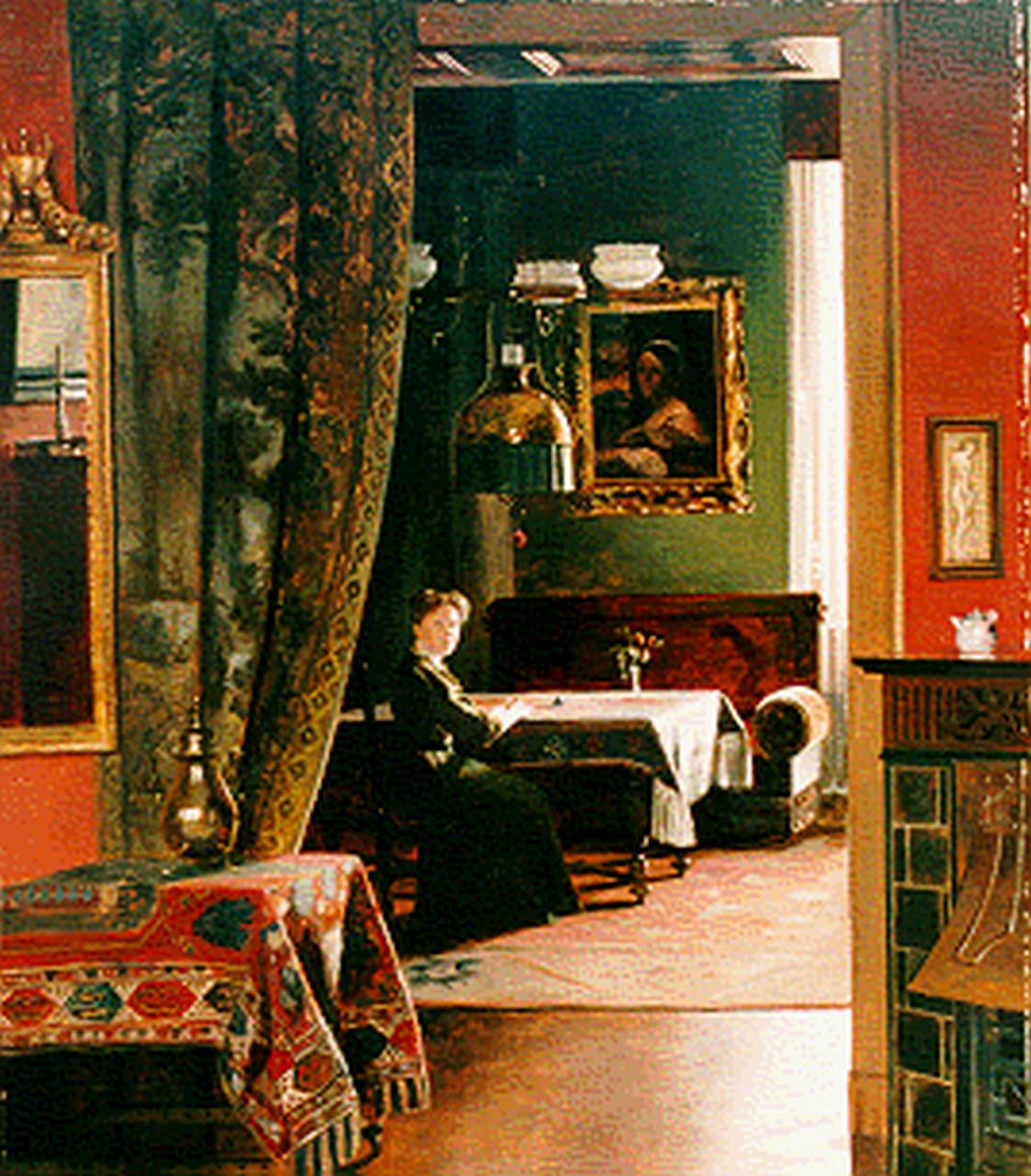 Murdfield C.  | Carl Murdfield, Jonge schrijvende vrouw in interieur, olieverf op doek 72,0 x 62,5 cm, gesigneerd linksonder en gedateerd 1909
