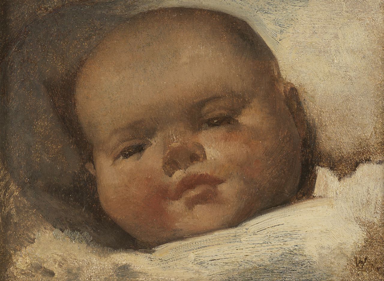 Berg W.H. van den | 'Willem' Hendrik van den Berg, Babyportret, olieverf op paneel 11,9 x 16,0 cm, gesigneerd rechtsonder met 'W'