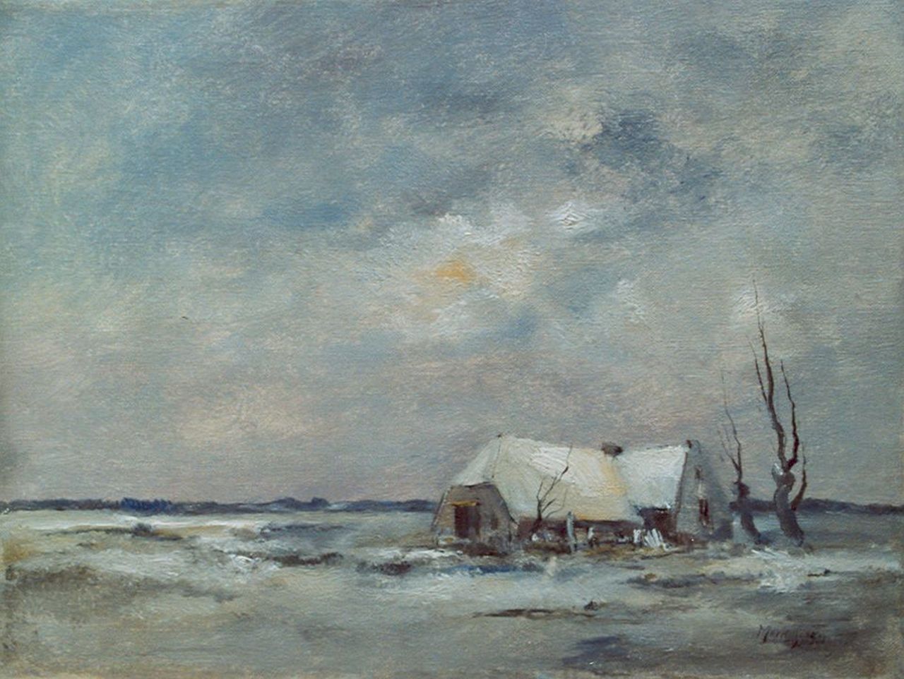 Markus A.  | Antoon Markus, Boerderij in de winter, olieverf op doek 30,5 x 40,3 cm, gesigneerd rechtsonder en gedateerd 1931