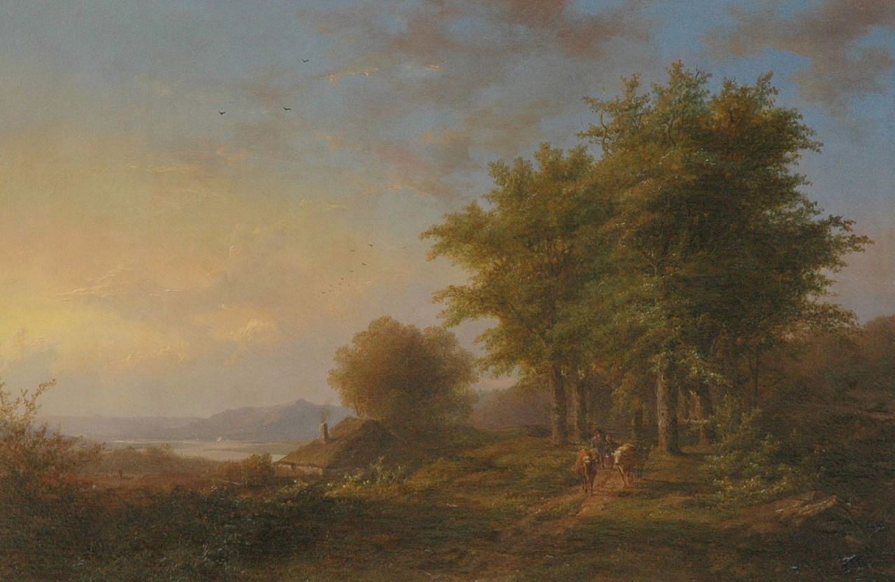 Klombeck J.B.  | Johann Bernard Klombeck, Zomerlandschap met herders en vee, olieverf op paneel 38,2 x 56,2 cm, gesigneerd rechtsonder