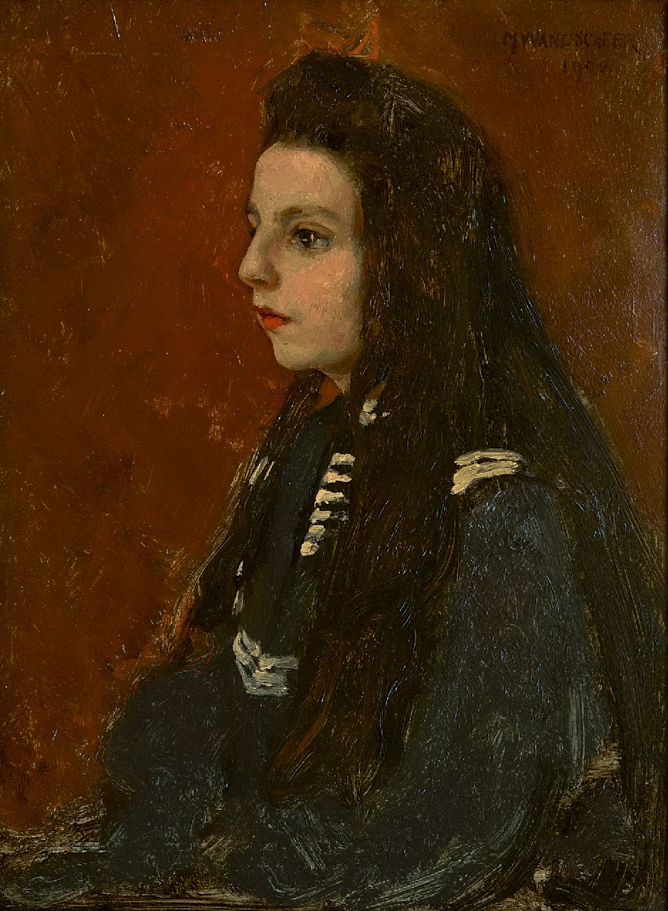 Wandscheer M.W.  | Maria Wilhelmina 'Marie' Wandscheer, Portret van Lucia W. Thueré, olieverf op schildersboard 31,9 x 23,9 cm, gesigneerd rechtsboven en gedateerd 1902