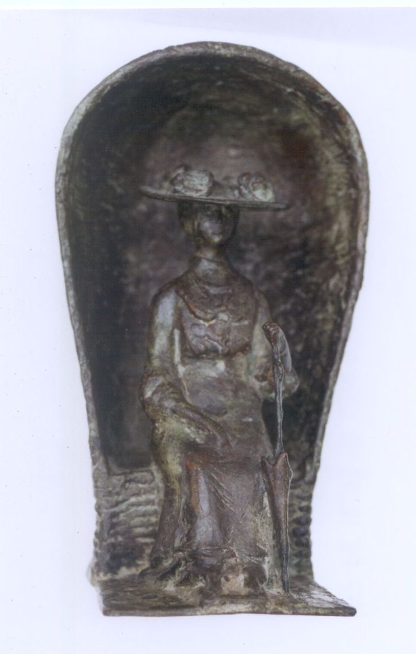 Kees de Kruijff | Elegante dame in strandstoel, brons, 26,3 cm, gesigneerd gesigneerd op basis