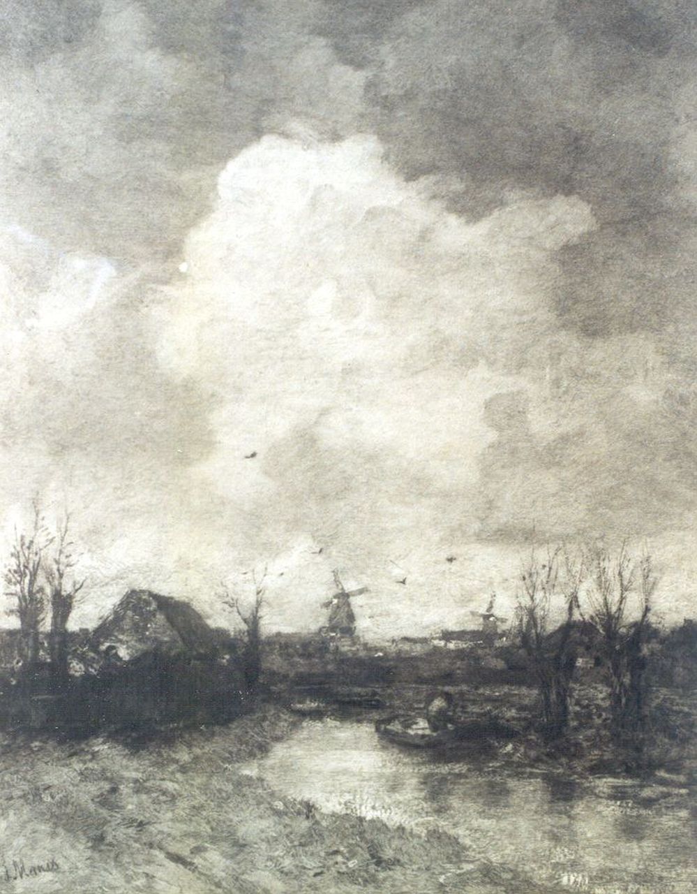 Johannes Graadt van Roggen | Landschap in de omgeving van Den Haag, naar J.H. Maris, ets op papier, 50,0 x 63,0 cm, gesigneerd r.o.