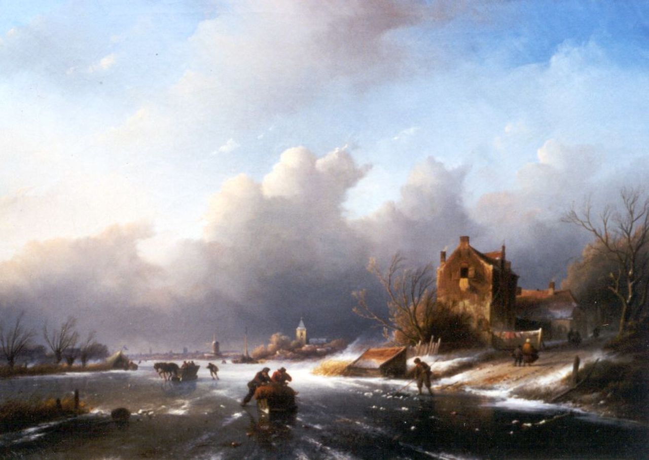 Spohler J.J.  | Jan Jacob Spohler, Winterlandschap, olieverf op doek 55,9 x 79,5 cm, gesigneerd linksonder