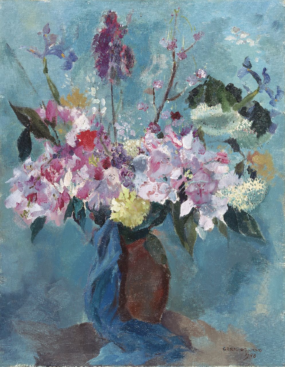 Jong G. de | Gerben 'Germ' de Jong, Boeket zomerbloemen in een vaas, olieverf op doek 70,5 x 55,3 cm, gesigneerd rechtsonder en gedateerd 1948