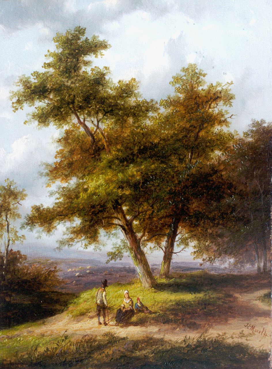 Morel II J.E.  | Jan Evert Morel II, Rustende reizigers, olieverf op paneel 20,4 x 15,2 cm, gesigneerd rechtsonder