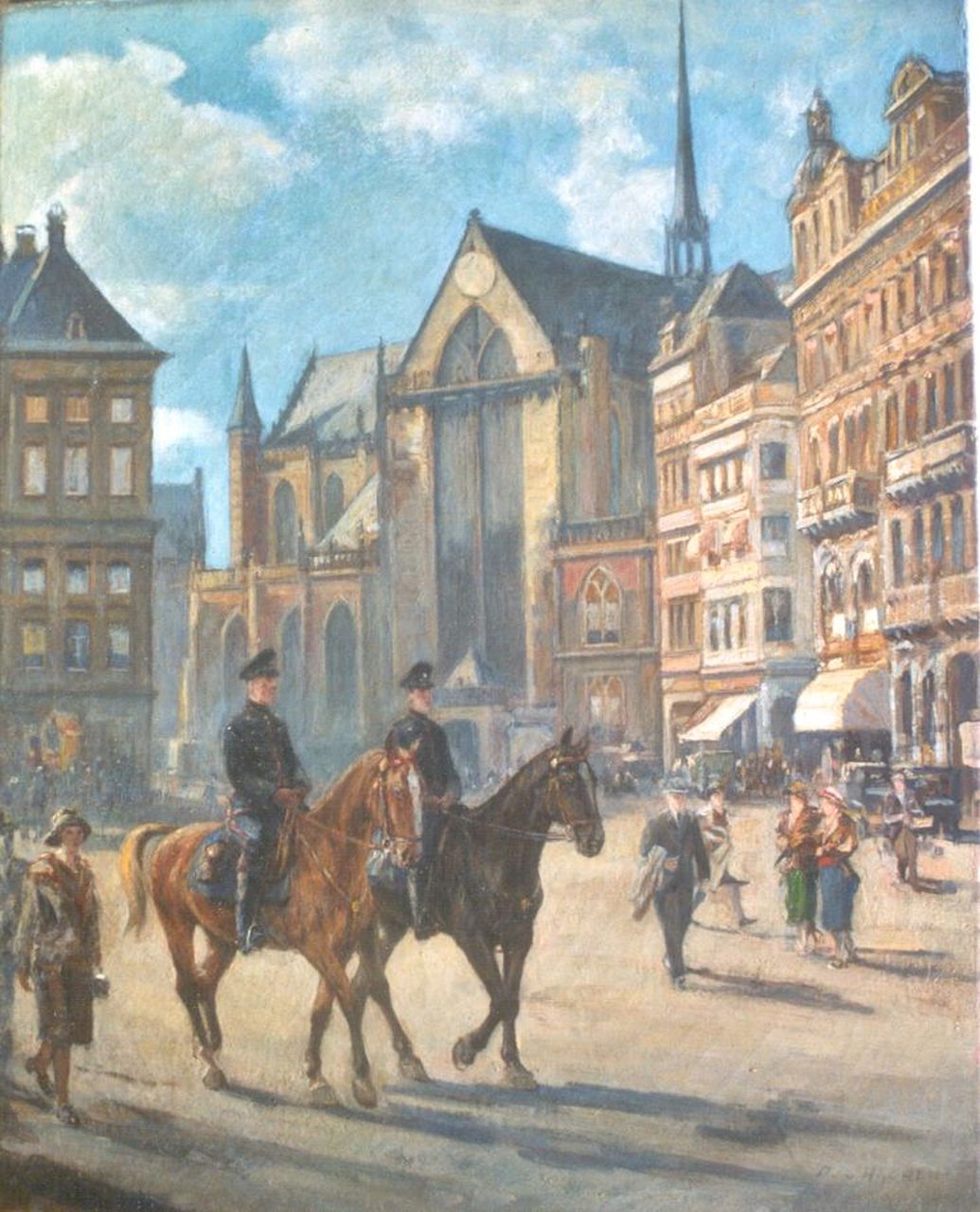 Haaren D.J. van | 'Dirk' Johannes van Haaren, Op de Dam, Amsterdam, olieverf op doek 60,8 x 47,4 cm, gesigneerd rechtsonder