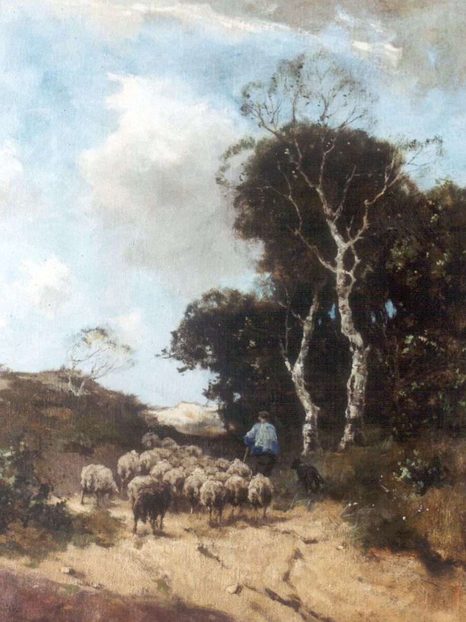Scherrewitz J.F.C.  | Johan Frederik Cornelis Scherrewitz, Herder met schaapskudde op de hei, olieverf op doek 65,5 x 50,8 cm, gesigneerd linksonder