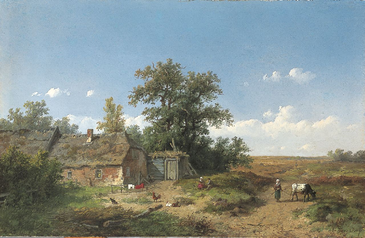 Wijngaerdt A.J. van | Anthonie Jacobus van Wijngaerdt, Boerenerf aan de rand van de hei, olieverf op paneel 23,2 x 35,8 cm, gesigneerd rechtsonder