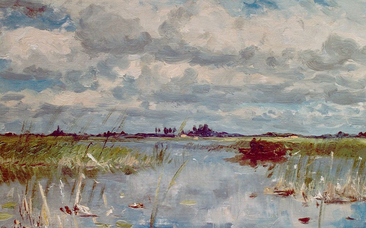 Roelofs W.  | Willem Roelofs, Plassen bij Noorden in de lente, olieverf op doek op paneel 28,3 x 45,1 cm, gesigneerd linksonder