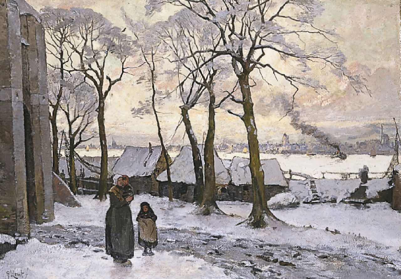 Comte A. le | Adolf le Comte, Winterlandschap met vrouw en kinderen, olieverf op doek 89,0 x 127,5 cm, gesigneerd linksonder