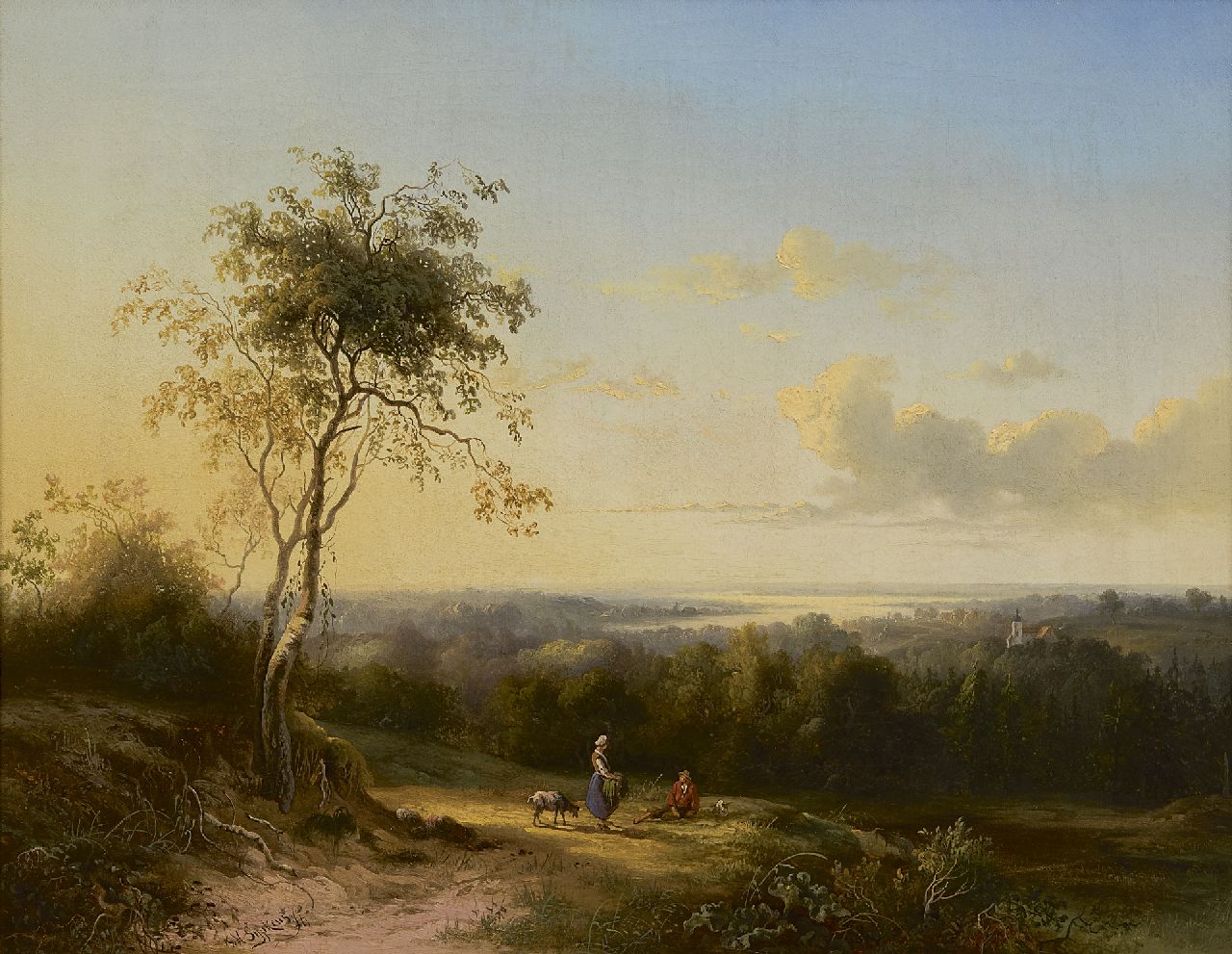 Sijpkens F.H.  | Ferdinand Hendrik Sijpkens, Panoramisch landschap met herdersvolk, olieverf op doek 41,4 x 52,3 cm, gesigneerd linksonder