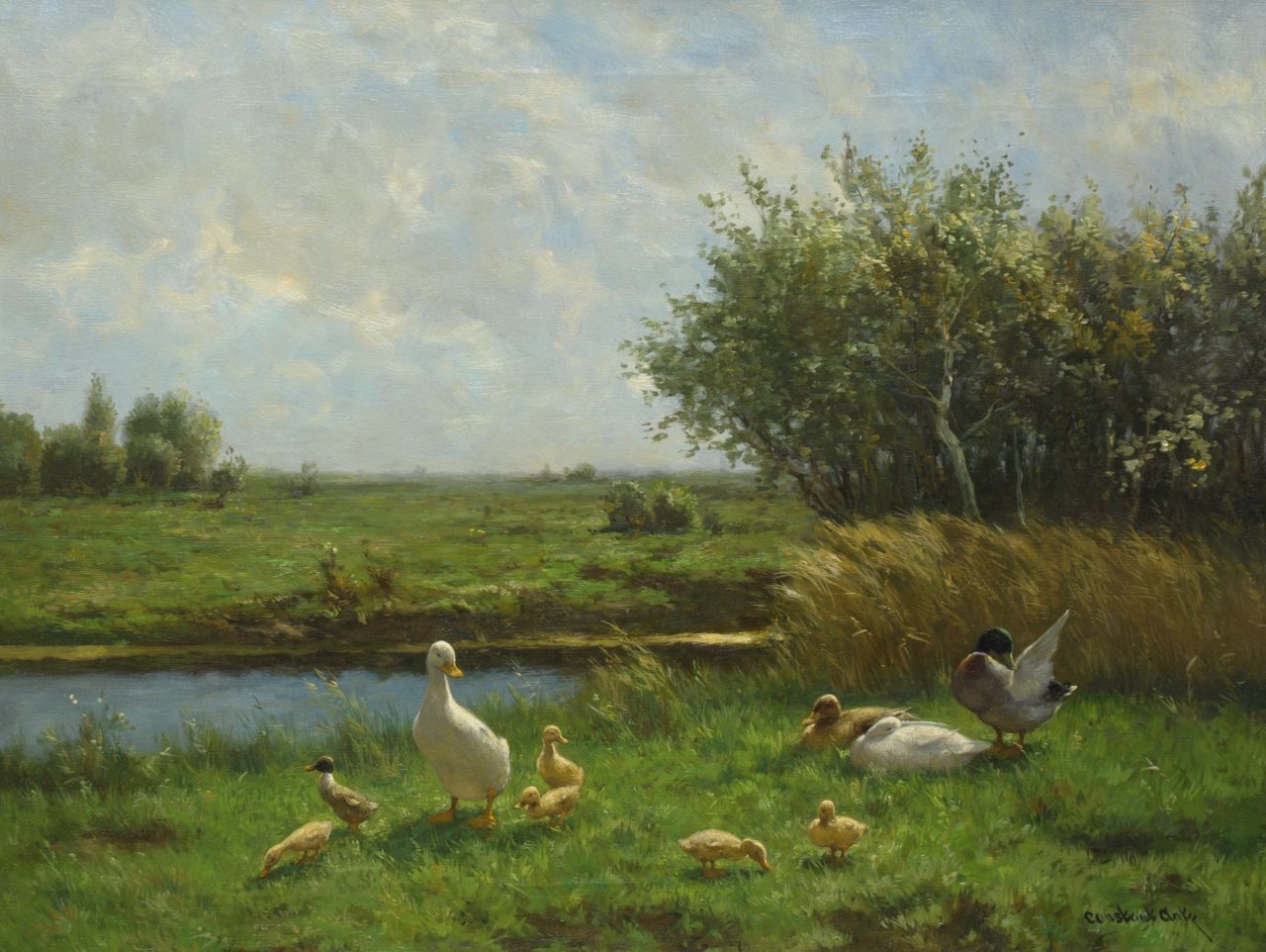 Artz C.D.L.  | 'Constant' David Ludovic Artz, Polderlandschap met eenden, olieverf op doek 60,5 x 80,0 cm, gesigneerd rechtsonder