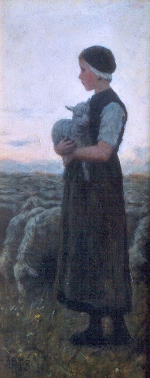 Artz D.A.C.  | David Adolphe Constant Artz, Schapenhoedstertje, olieverf op paneel 29,6 x 12,8 cm, gesigneerd linksonder