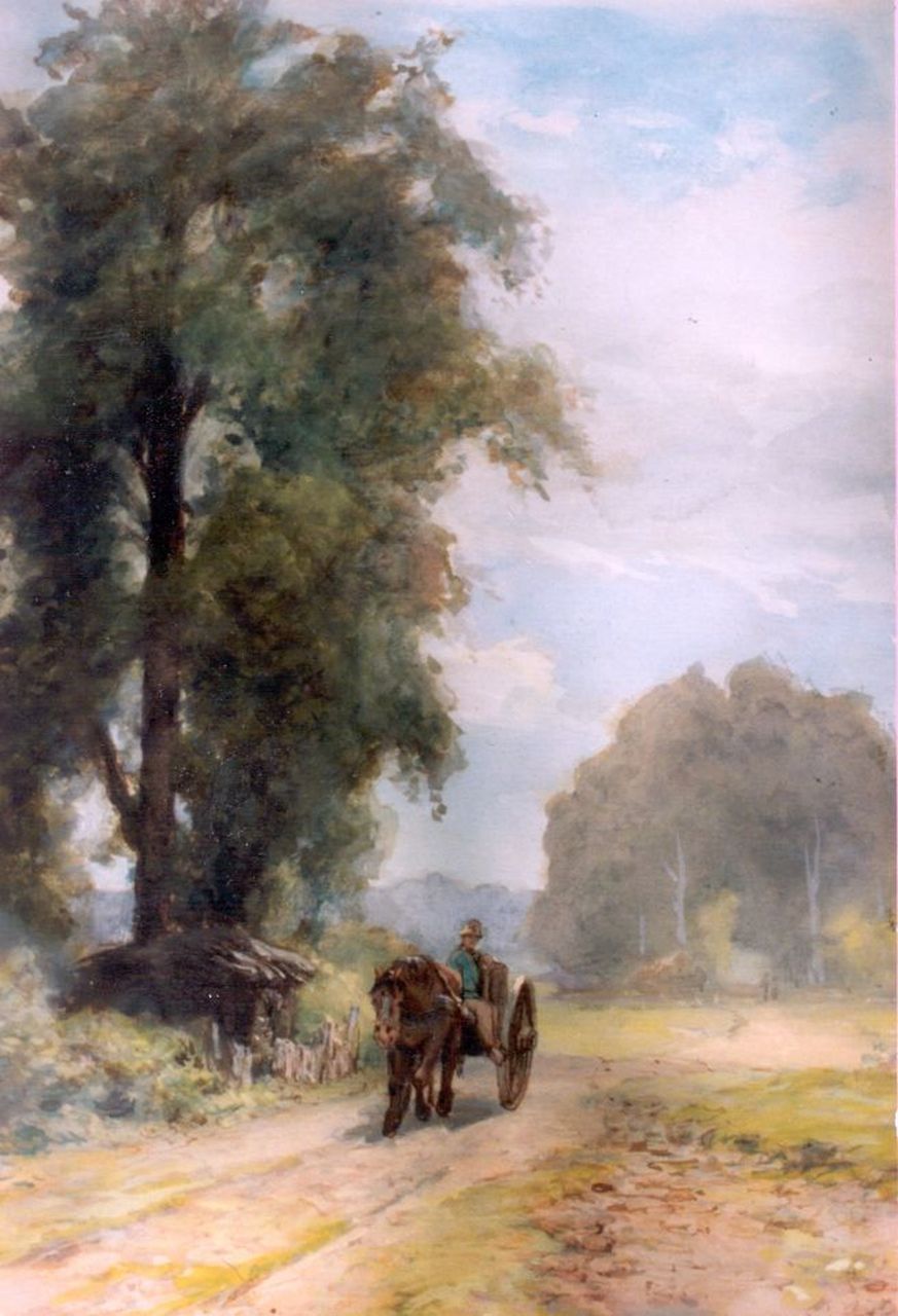 Schipperus P.A.  | Pieter Adrianus 'Piet' Schipperus, Paard en wagen op een landweg, aquarel op papier 33,5 x 22,5 cm, gesigneerd linksonder
