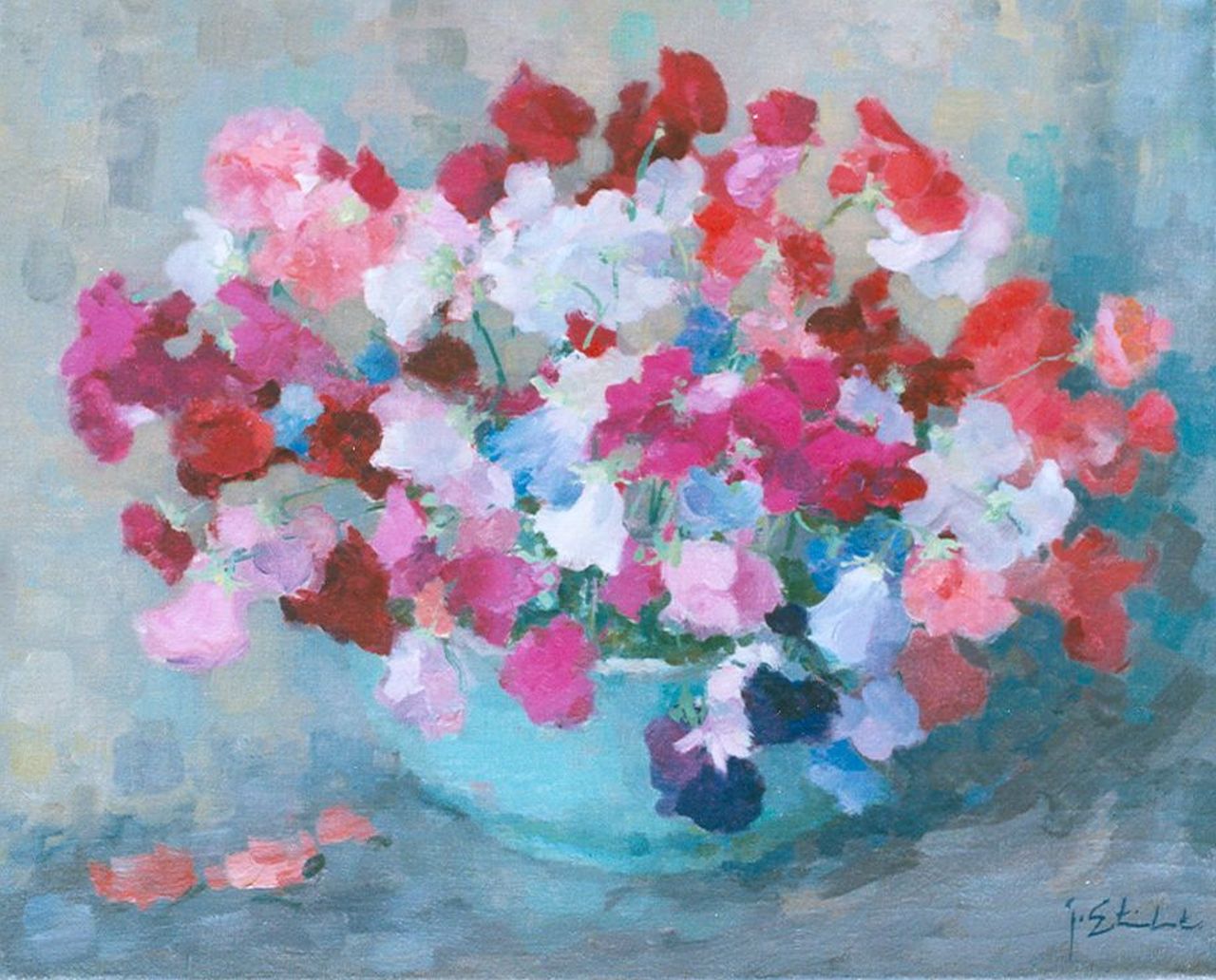 Stierhout J.A.U. | Josephus Antonius Ubaldus 'Joop' Stierhout, Bloemstilleven van Lathyrus, olieverf op doek 40,3 x 50,3 cm, gesigneerd rechtsonder Stierhout J.A.U. | Josephus Antonius Ubaldus 'Joop' Stierhout, Bloemstilleven van Lathyrus, olieverf op doek 40,3 x 50,3 cm, gesigneerd rechtsonder