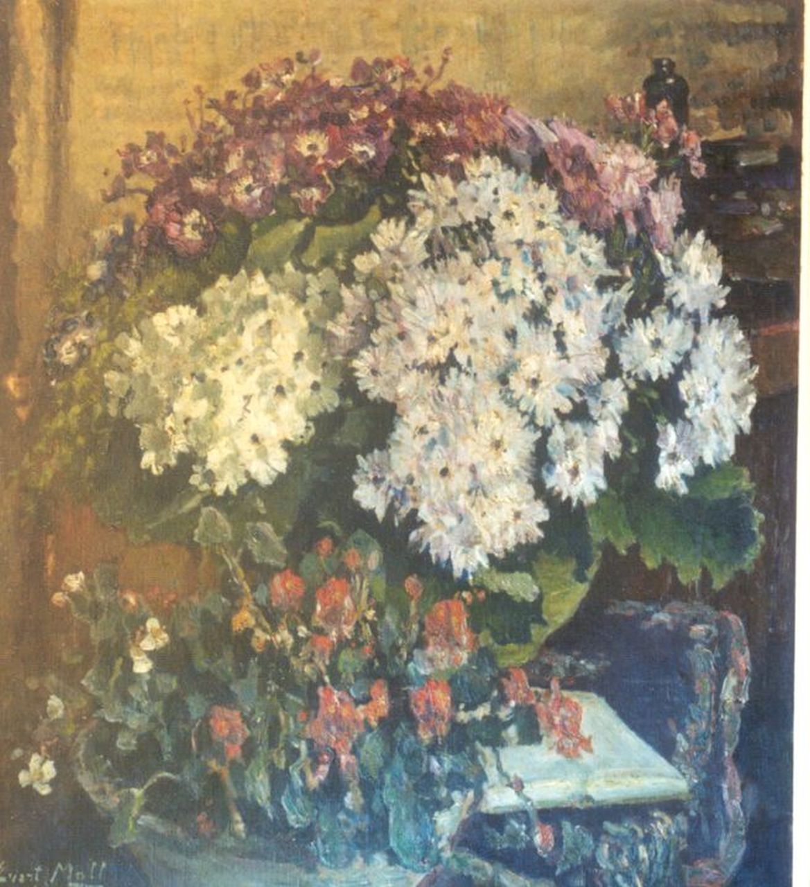 Moll E.  | Evert Moll, Bloemen in een pot, olieverf op doek 90,0 x 49,5 cm