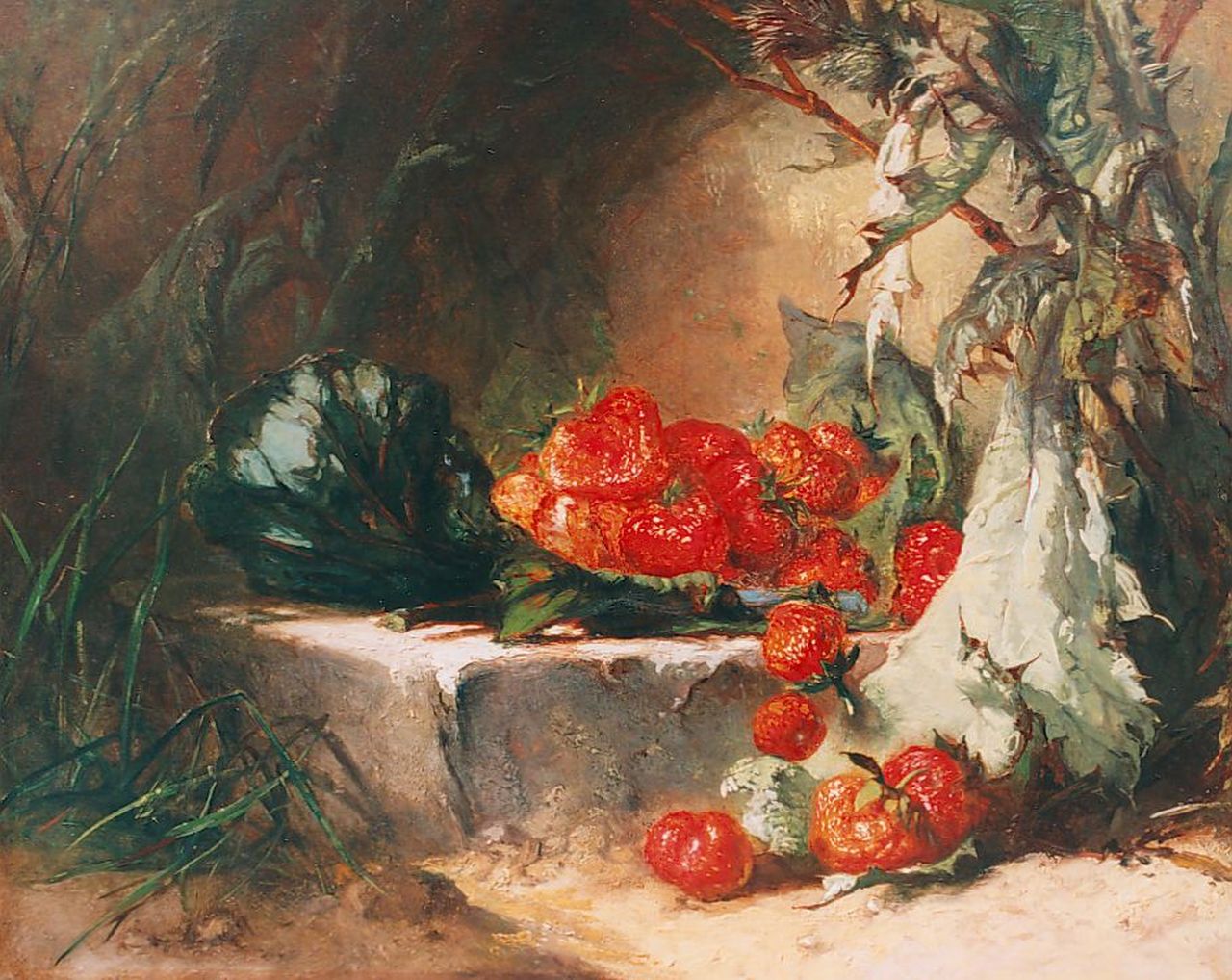 Vos M.  | Maria Vos, Stilleven met aardbeien, olieverf op paneel 33,2 x 41,3 cm