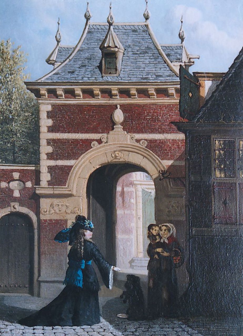 Bles J.  | Joseph Bles, De aalmoes bij de Grenadierspoort aan het Binnenhof te Den Haag, olieverf op paneel 24,5 x 18,4 cm, gesigneerd rechtsonder